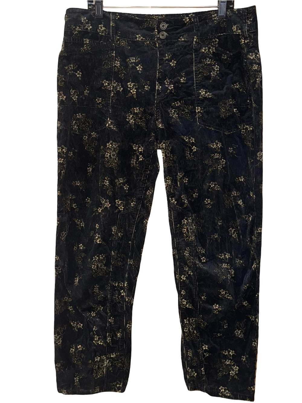 Pilcro The Wanderer Corduroy Pants women’s sz 32 Black Floral Anthropolgie